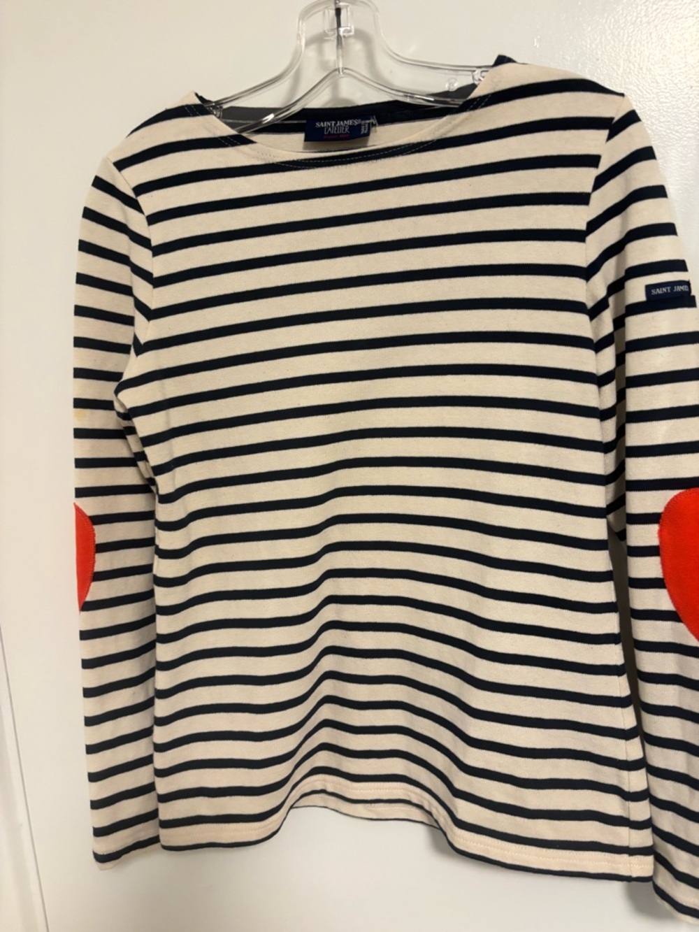 St. James Atelier Striped Long Sleeve Top with Red Heart Elbow Red Patches - Picture 2 of 12